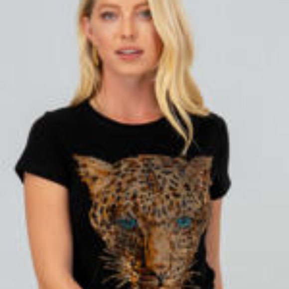 **SOLD OUT** Studded Leopard Face Print T-Shirt - Picture 1 of 2